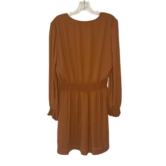BAR III + Becca Tilley Brown Long Sleeve Smocked Waist Mini-Length Dress Large - Picture 9 of 11